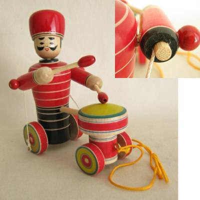 Traditional Drummer Pull Toy, New, Damaged